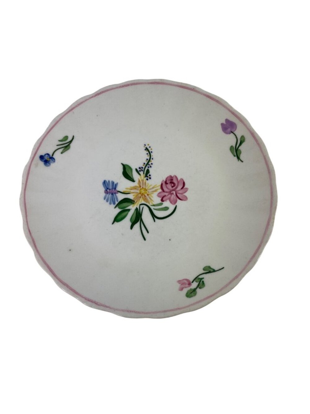 Blue Ridge Hand-Painted Floral Salad Plate 7" Pink Scalloped Edge Vintage
